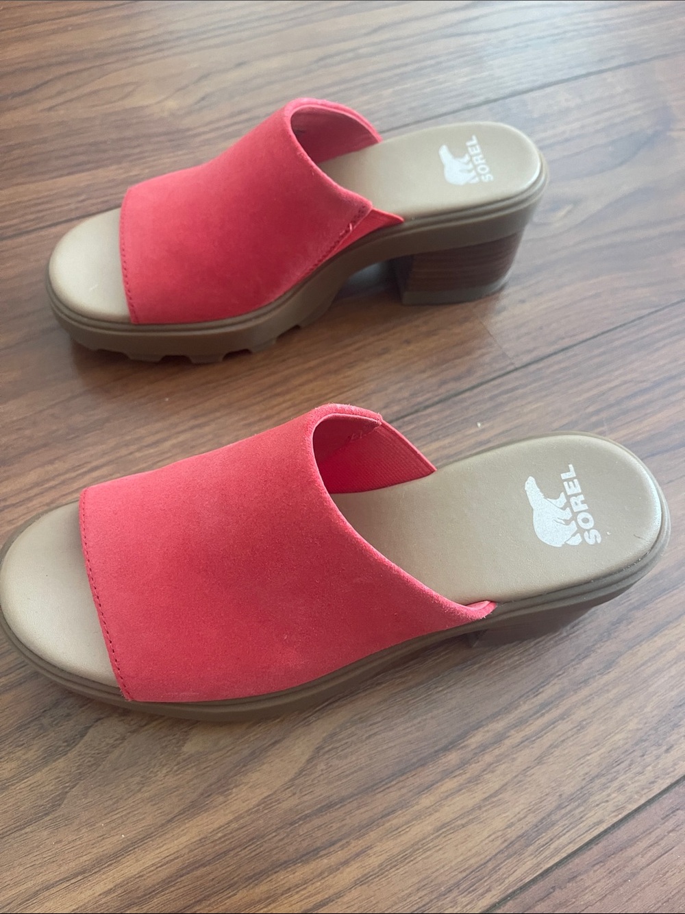 Sorel Women's Coral-Red Suede Slide Mules